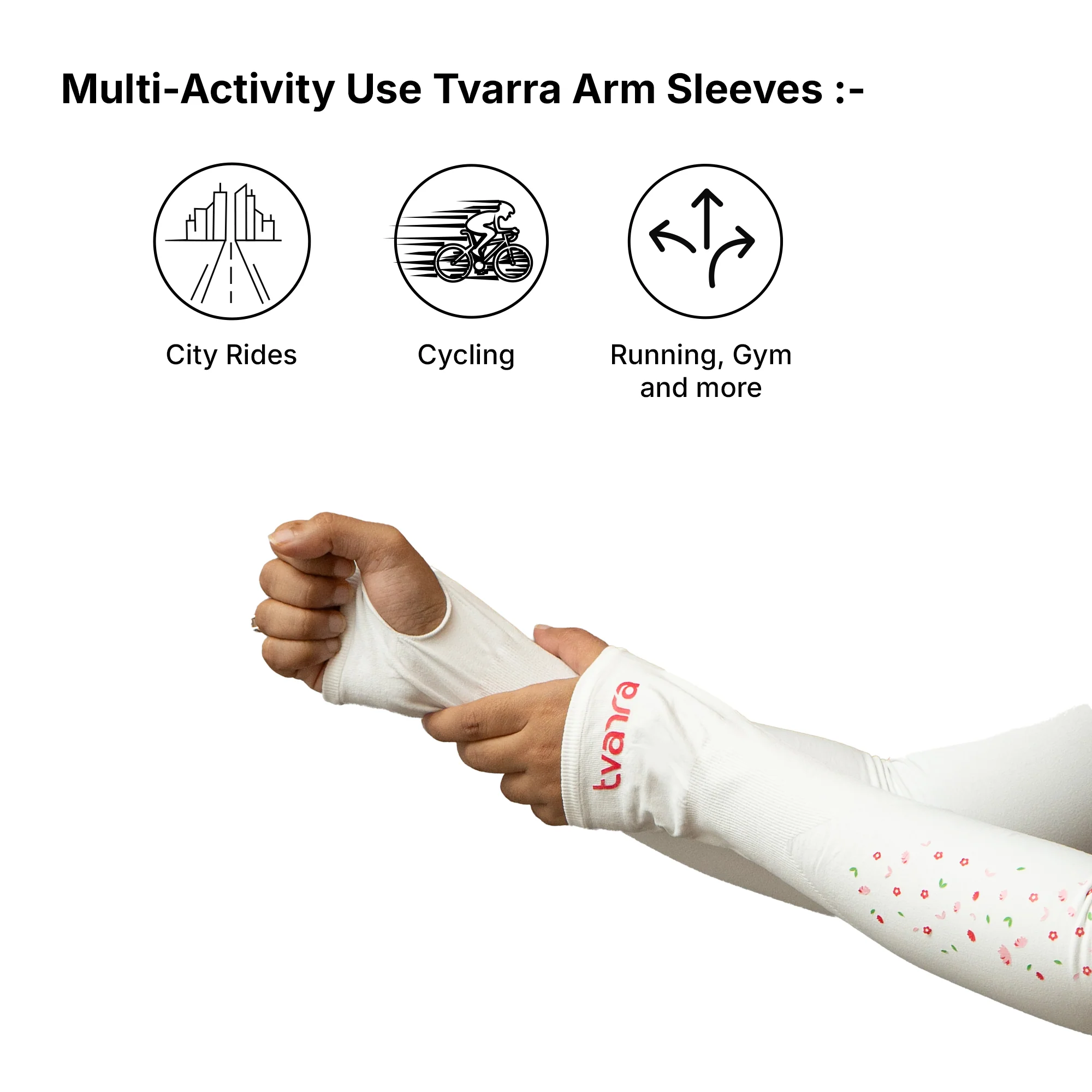 Petals UV Protection Arm Sleeves White | Comfortable Hand Sleeves for Women - Image 6